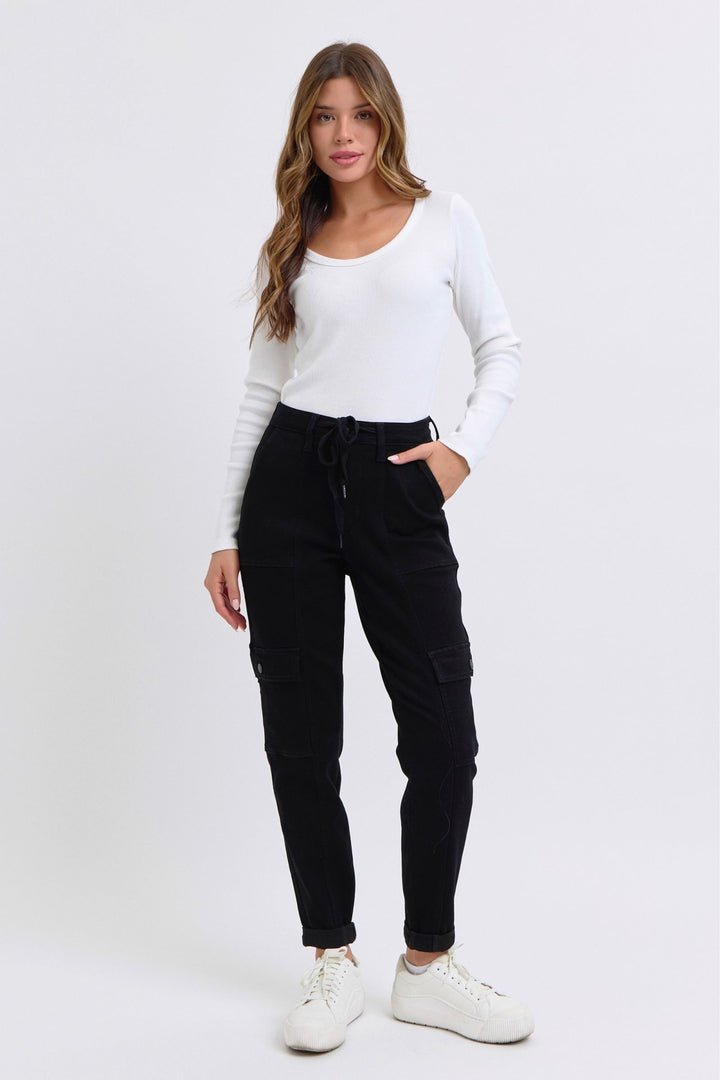 Judy Blue Black HW Cargo Cuffed Jogger