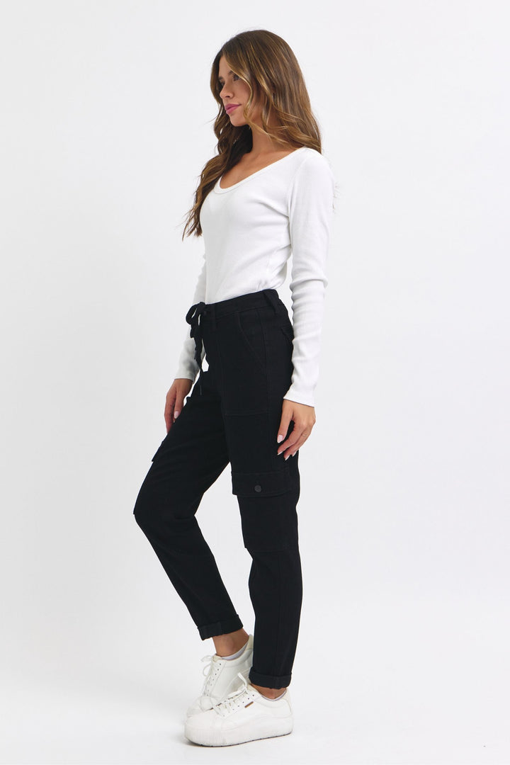 Judy Blue Black HW Cargo Cuffed Jogger