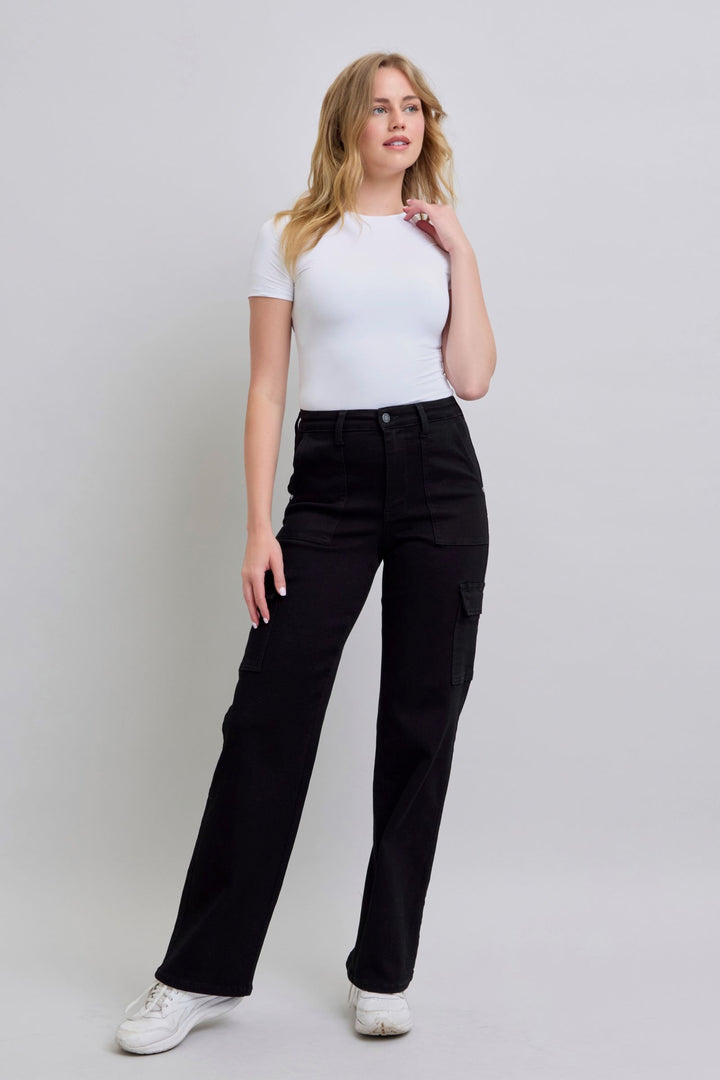 Judy Blue Black HW Cargo Wide Trouser Jean