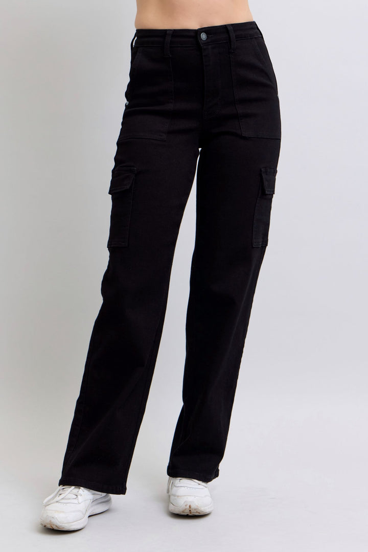Judy Blue Black HW Cargo Wide Trouser Jean