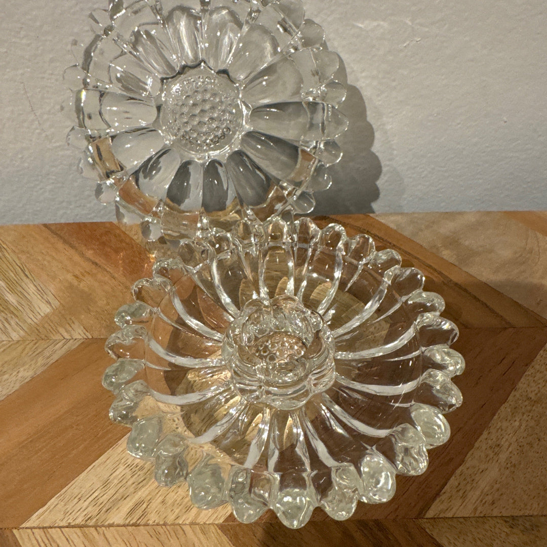 Glass flower taper candle holder