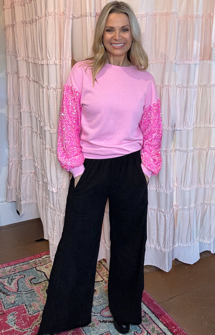 Black Wide-Leg Corduroy Pants