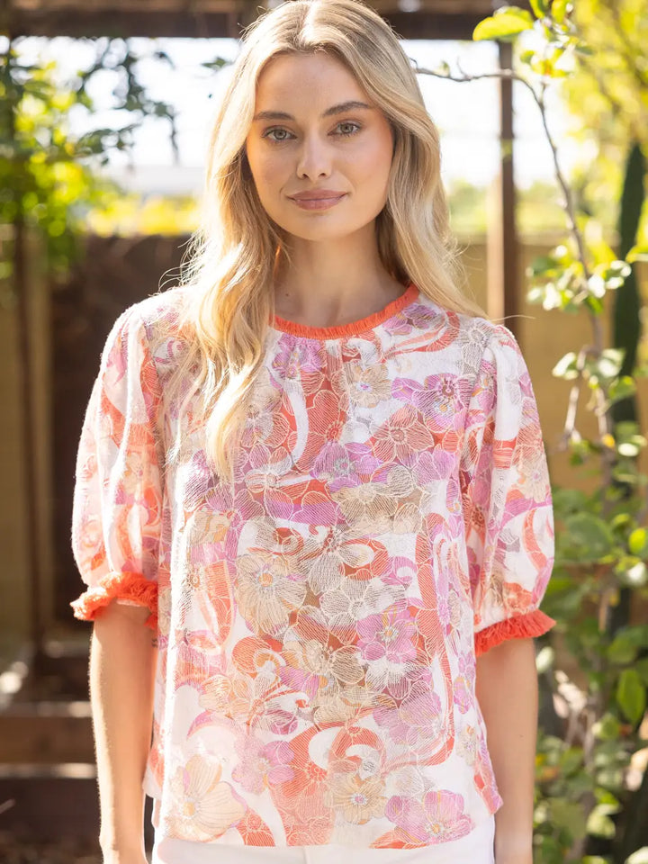 Voy Apricot Lace Fringe Top