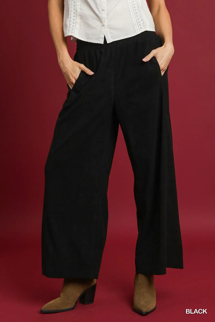 Black Wide-Leg Corduroy Pants