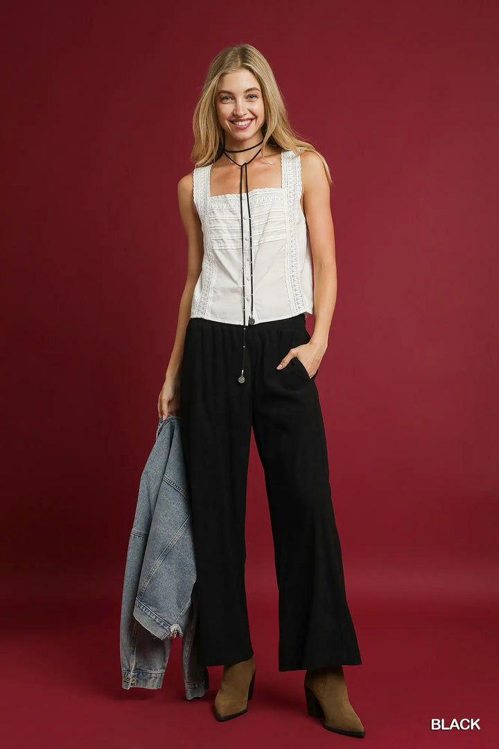 Black Wide-Leg Corduroy Pants