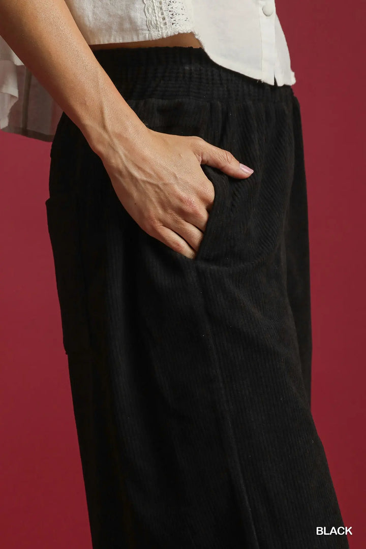 Black Wide-Leg Corduroy Pants