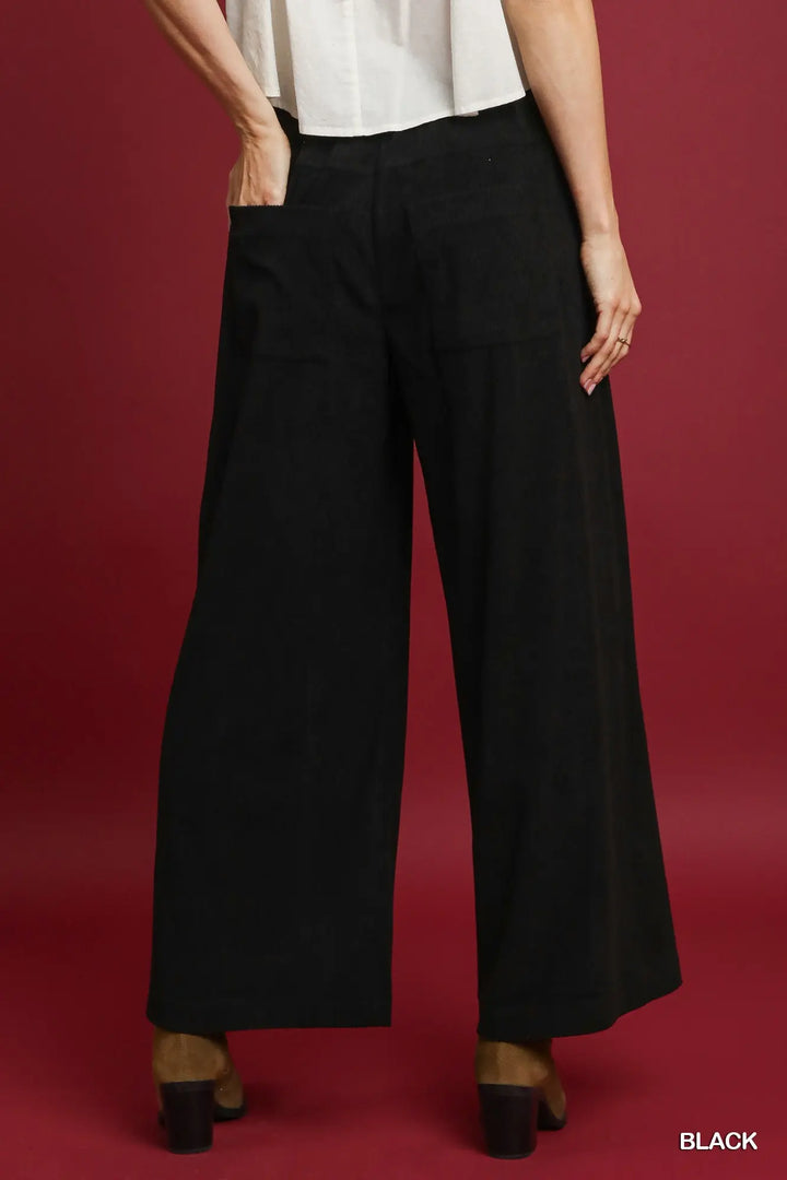Black Wide-Leg Corduroy Pants