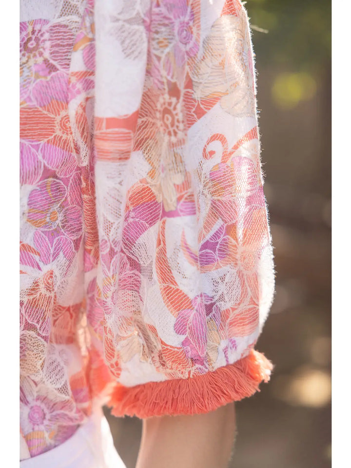 Voy Apricot Lace Fringe Top