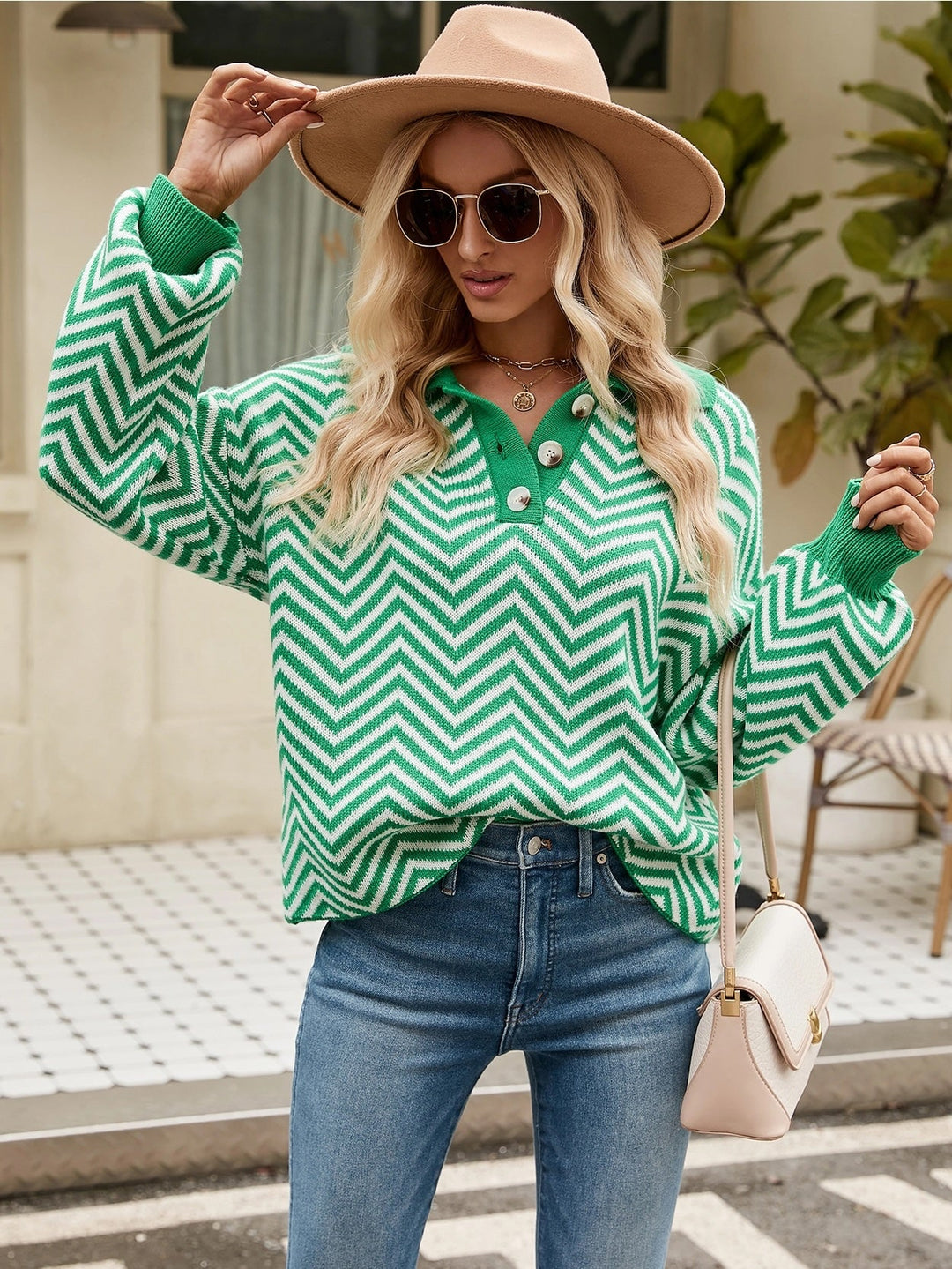 Green & white chevron sweater