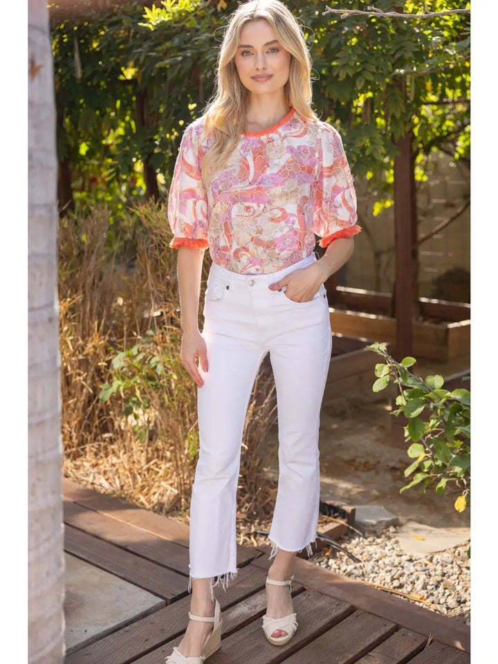 Voy Apricot Lace Fringe Top