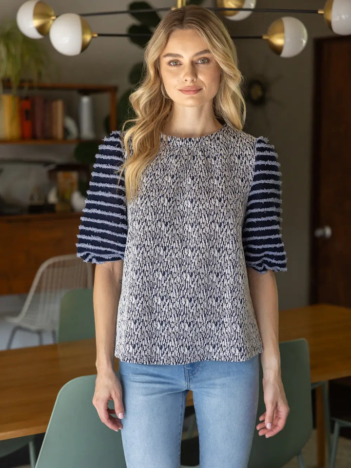 Fuzzy Striped Navy Top