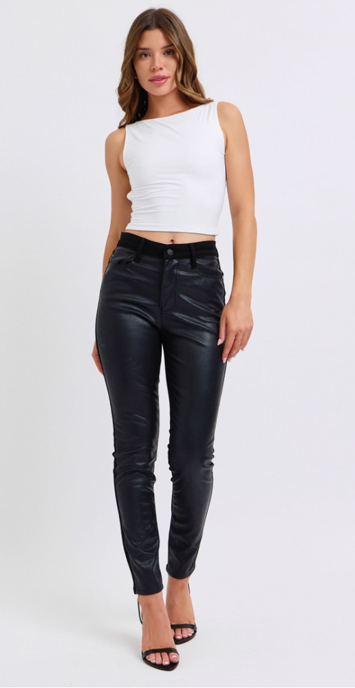 Judy Blue Black Leather/Denim Skinny