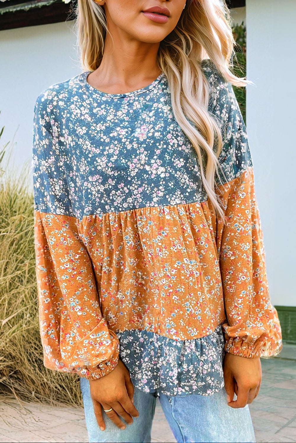 Floral Color Block Top