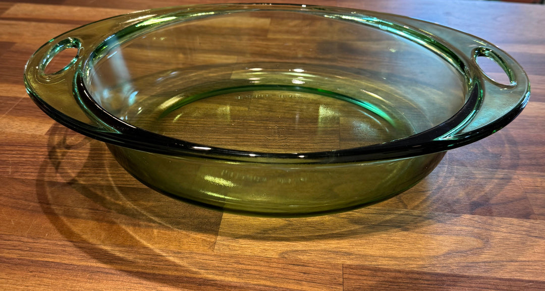Green Glass Oval Serving Dish
