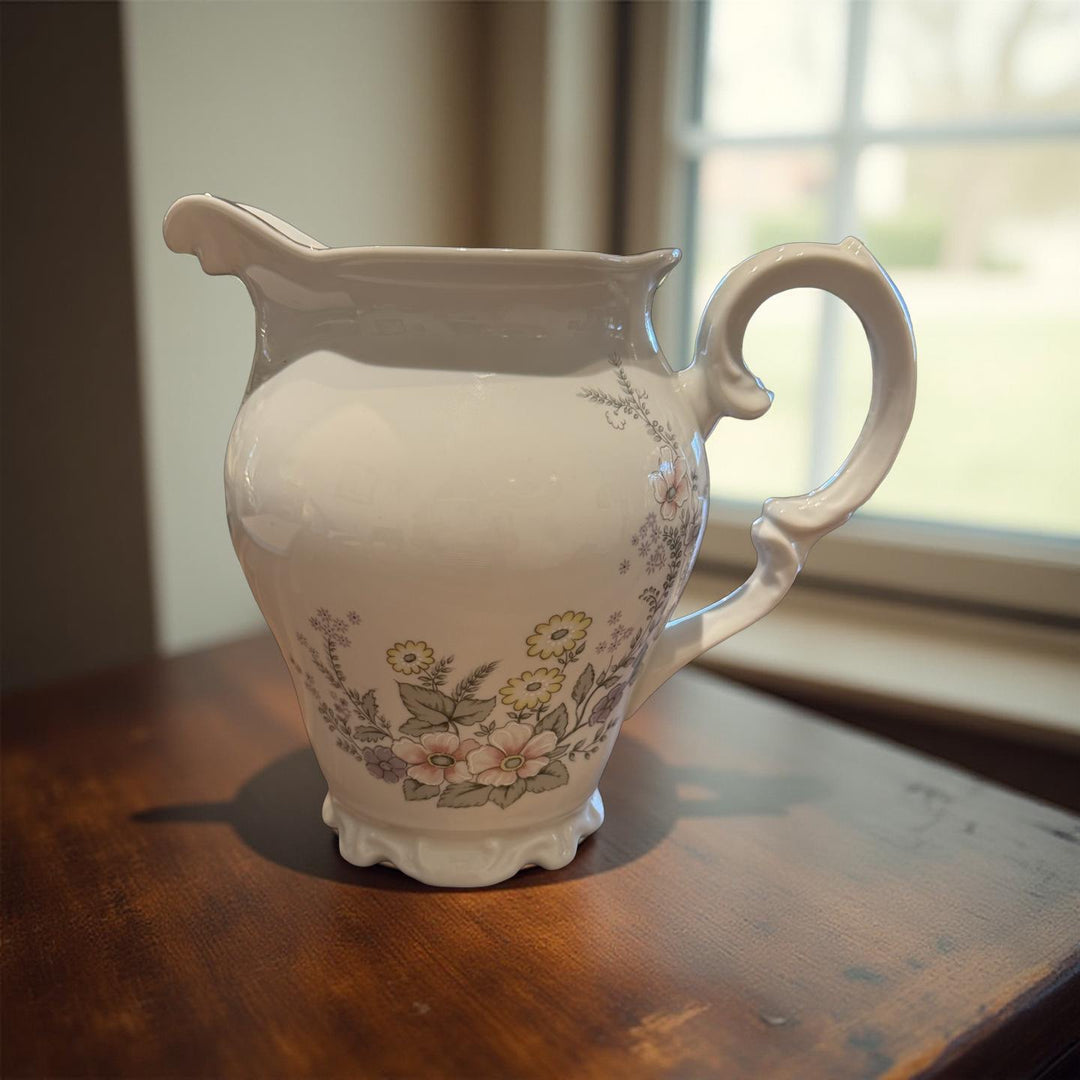 White Flowered Pitcher Vase