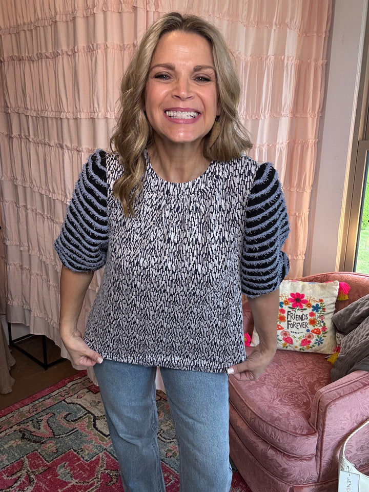 Fuzzy Striped Navy Top