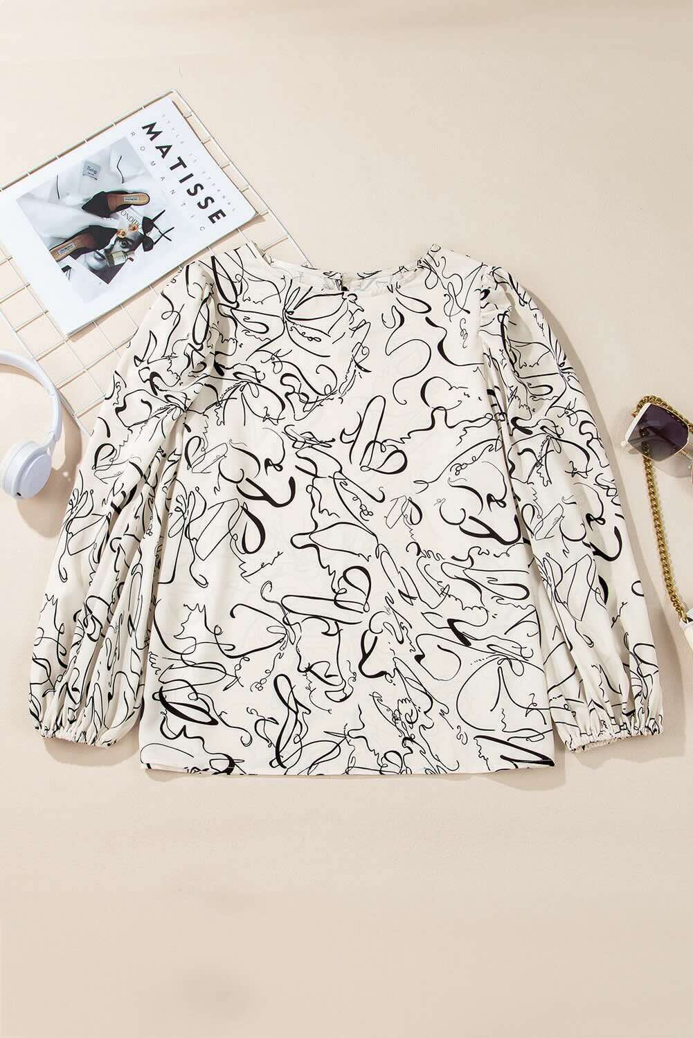 Beige balloon sleeve top