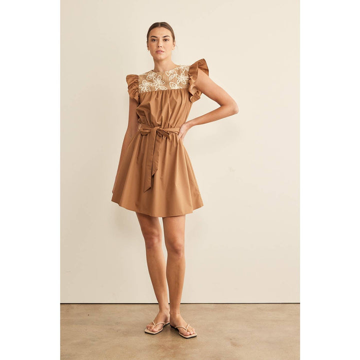 Floral Embroidery Belted Dress