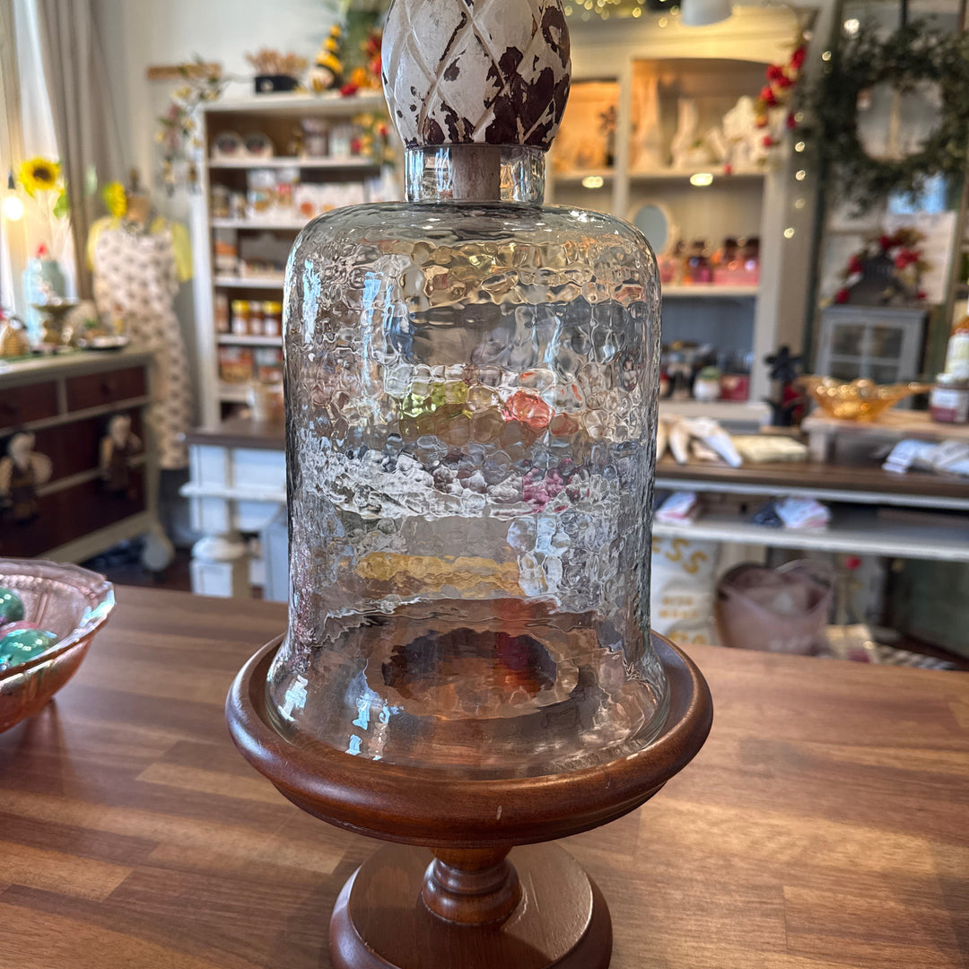 Old wooden base with glass cover