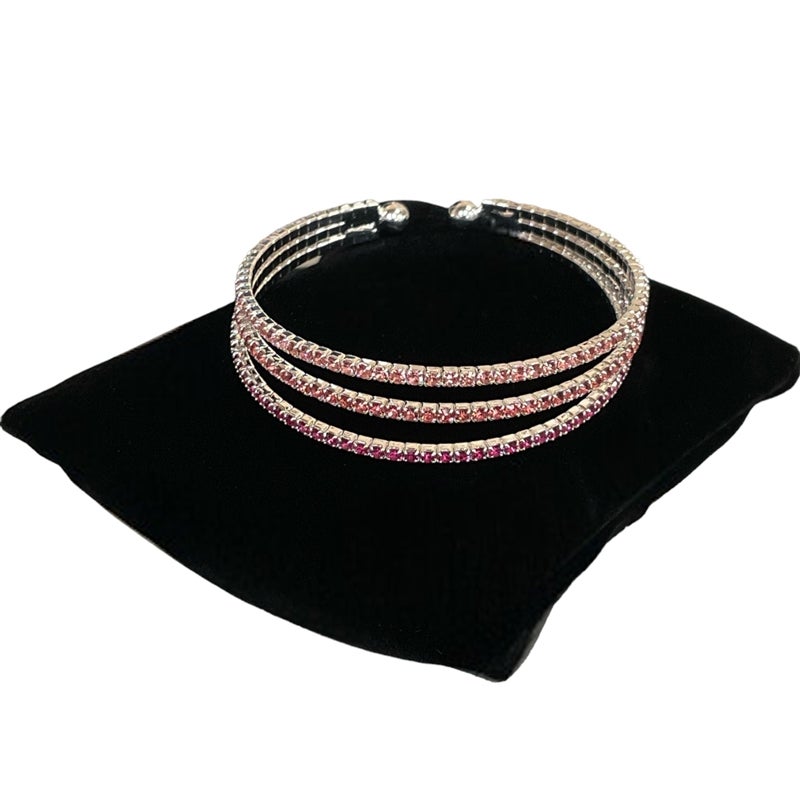 Sparkle 3 line pink multi rhinestone bracelet