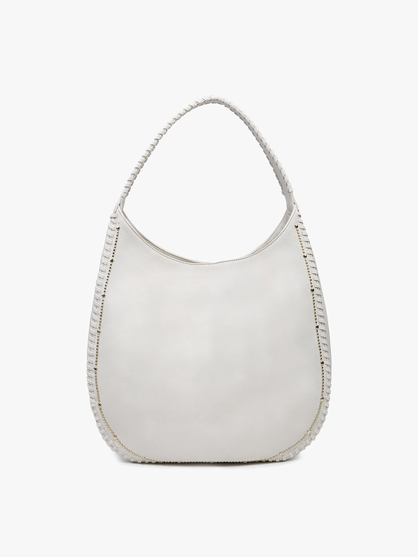 Leslie bone color stuffed whipstitch hobo bag