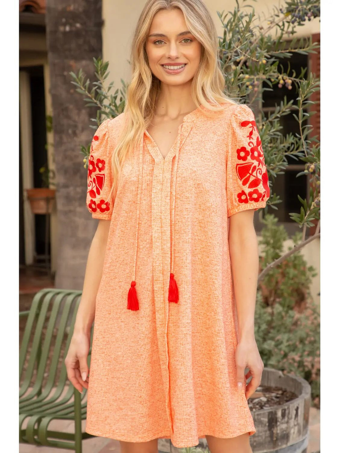 Orange tassel shift dress