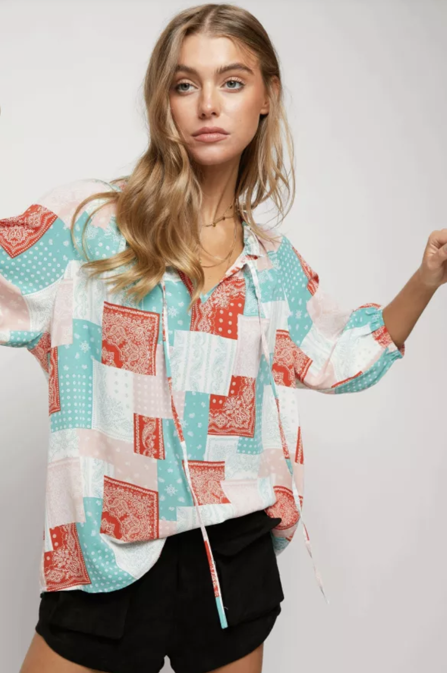 Red Teal Long Top