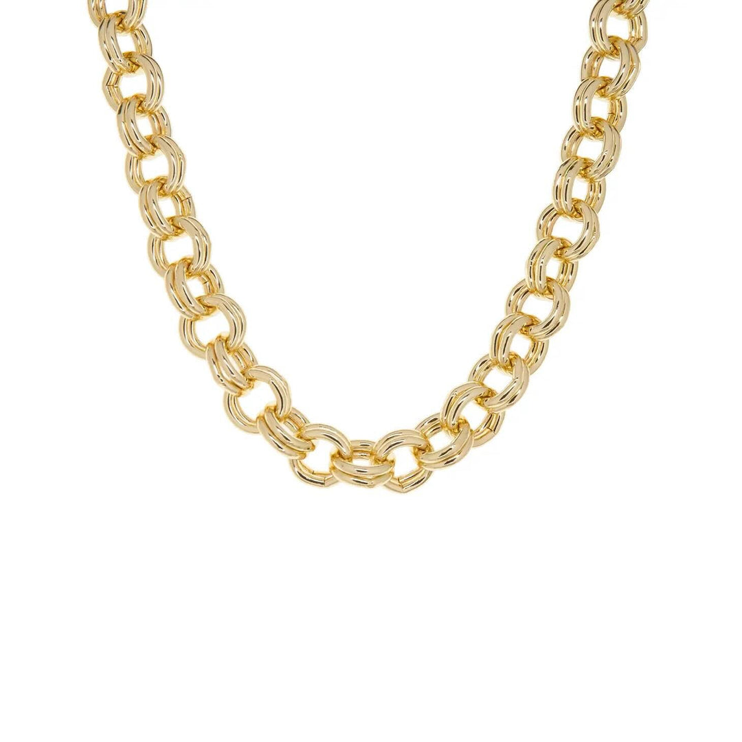 Double round gold link necklace