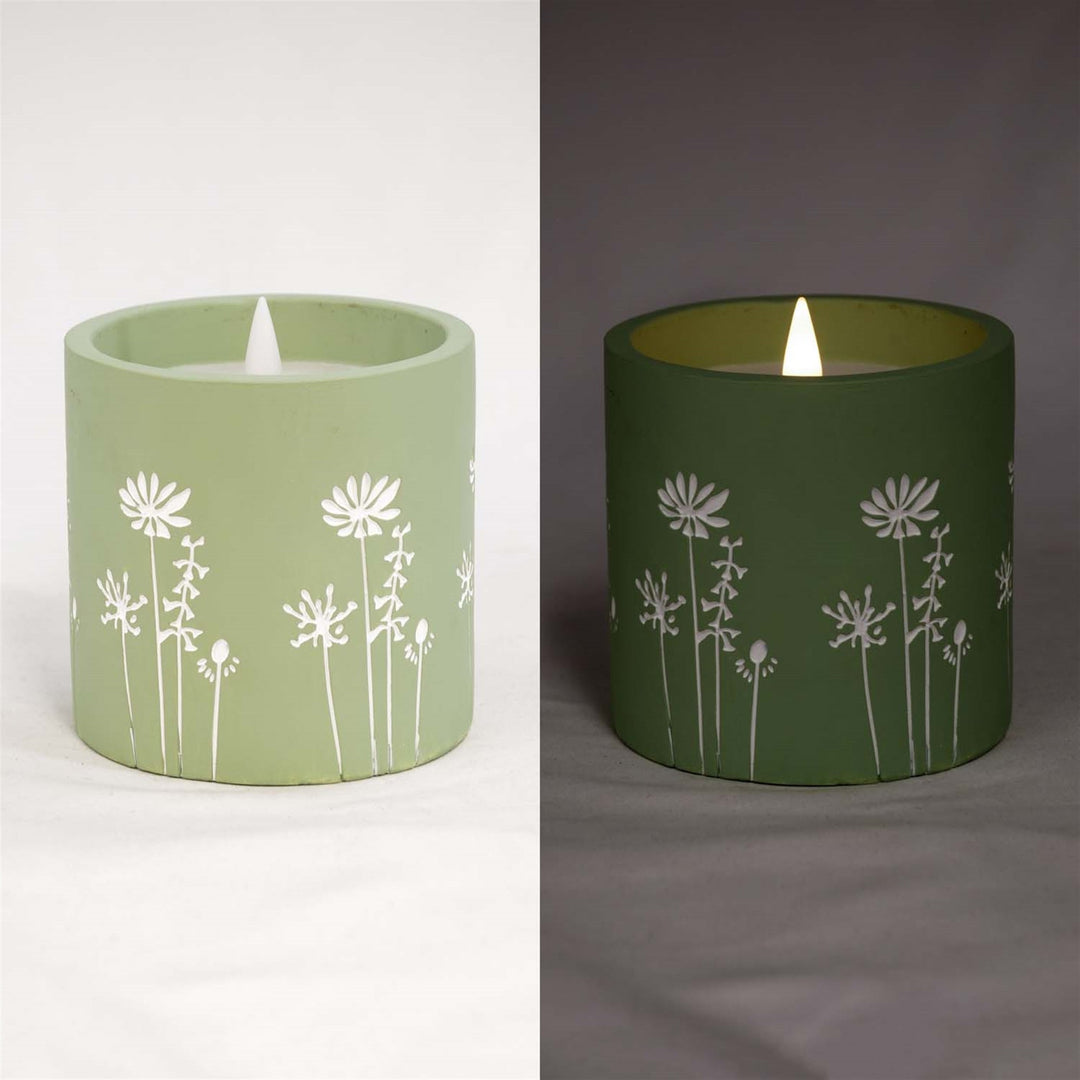 Large green led candle ribbed