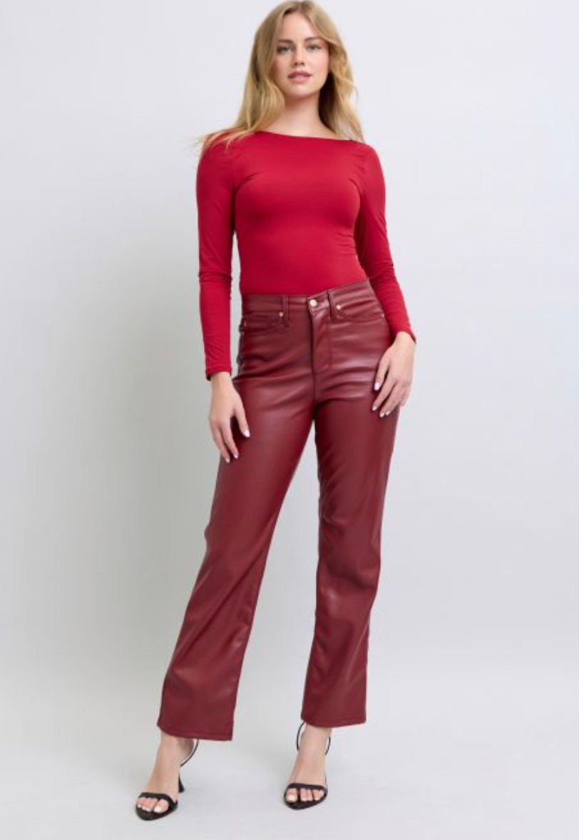 Judy Blue red faux leather straight TC