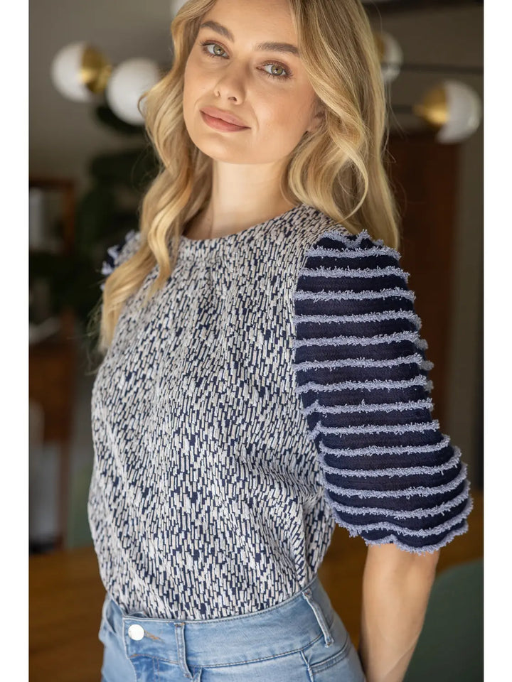 Fuzzy Striped Navy Top