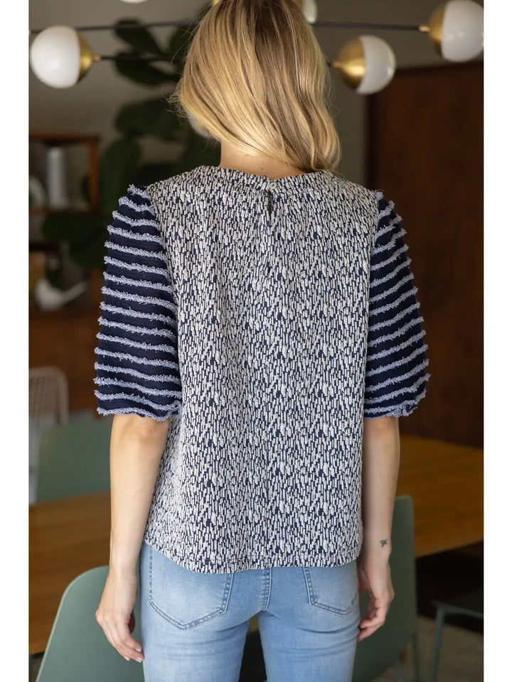 Fuzzy Striped Navy Top