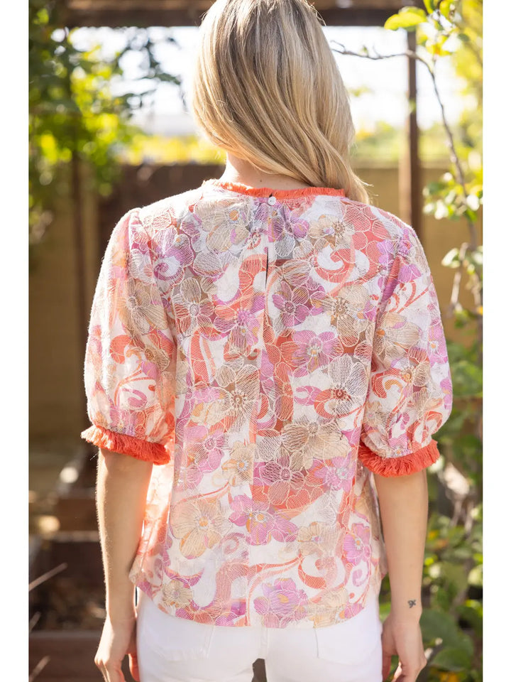 Voy Apricot Lace Fringe Top