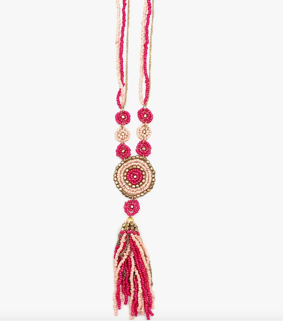 Anju tassel disc cerise necklace