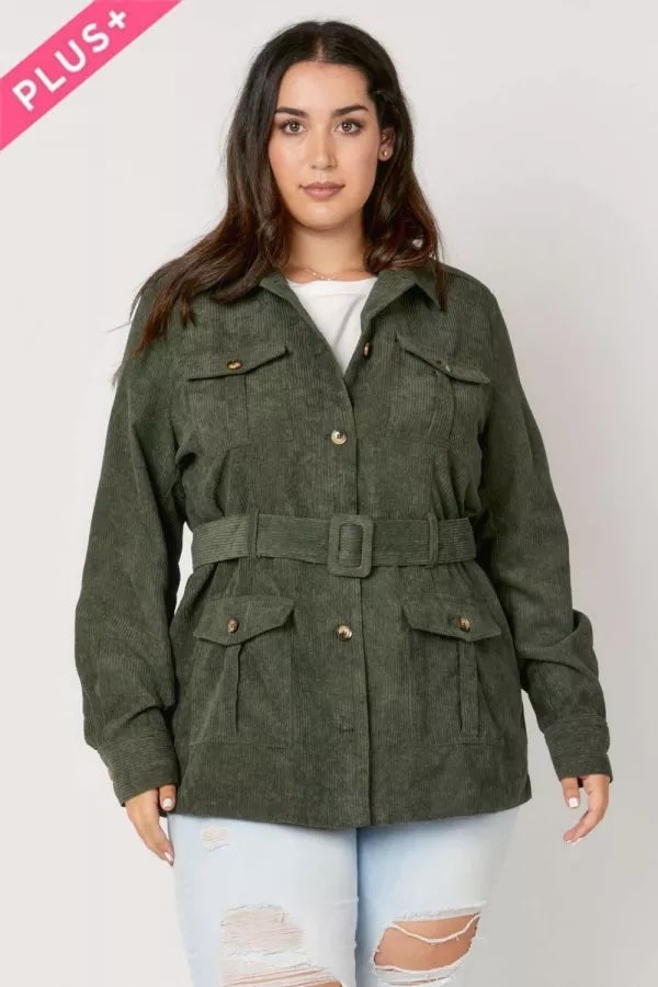 Olive corduroy shacket