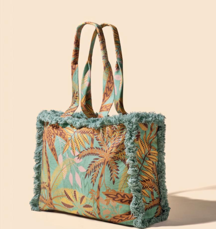 Fringed tote palms blue