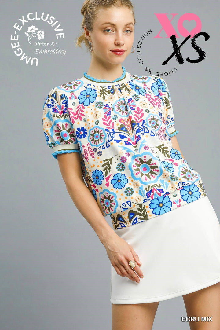 Retro Floral Puff Sleeve Top