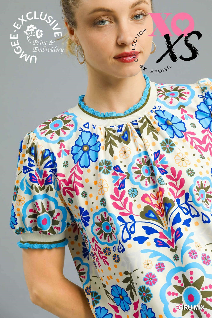 Retro Floral Puff Sleeve Top