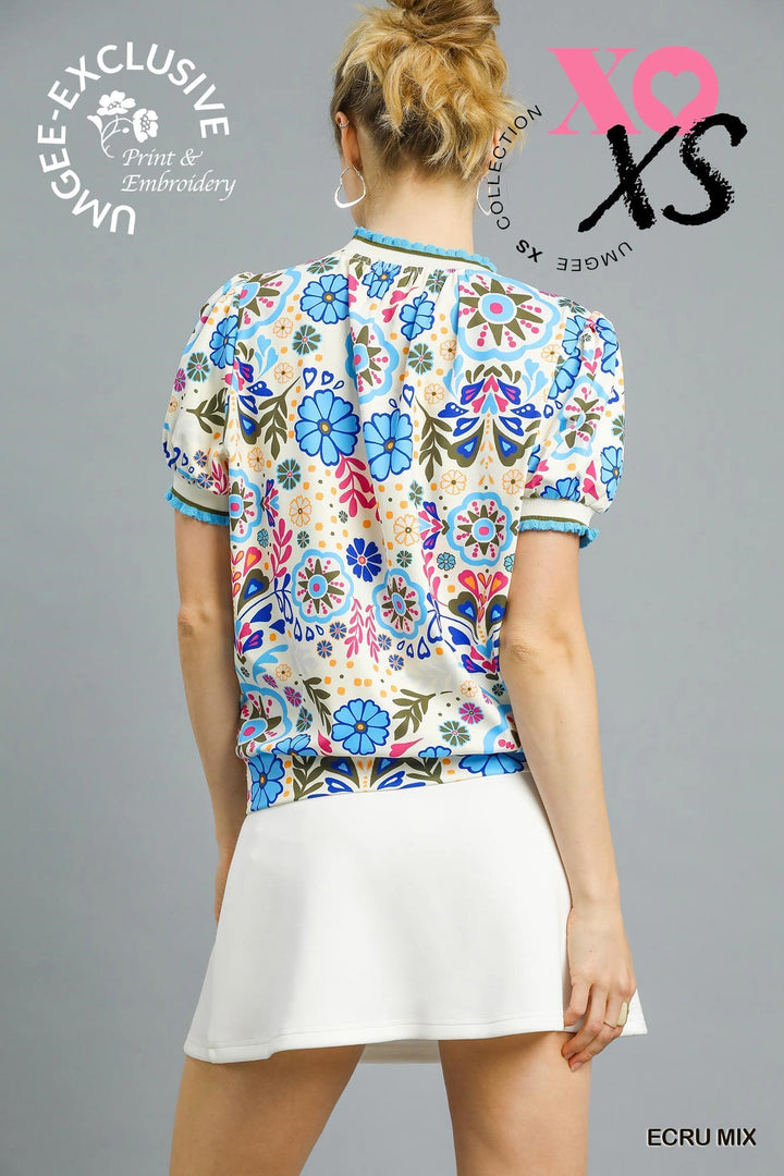 Retro Floral Puff Sleeve Top