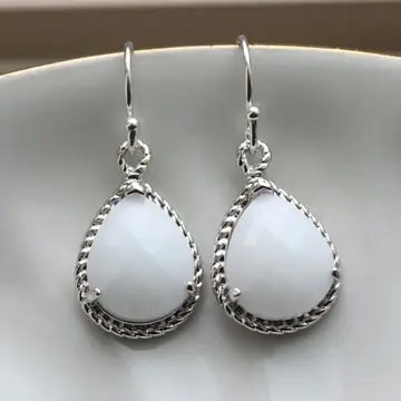 Silver white opal earrings