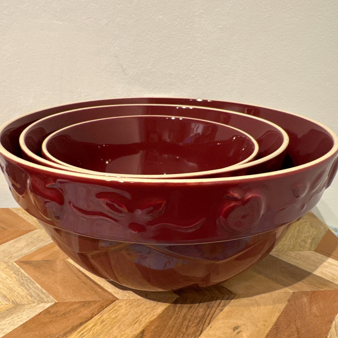 Set of 3 pottery bowls burgundy