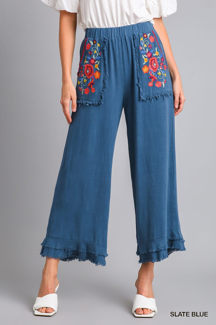Embroidered Slate Blue Pants