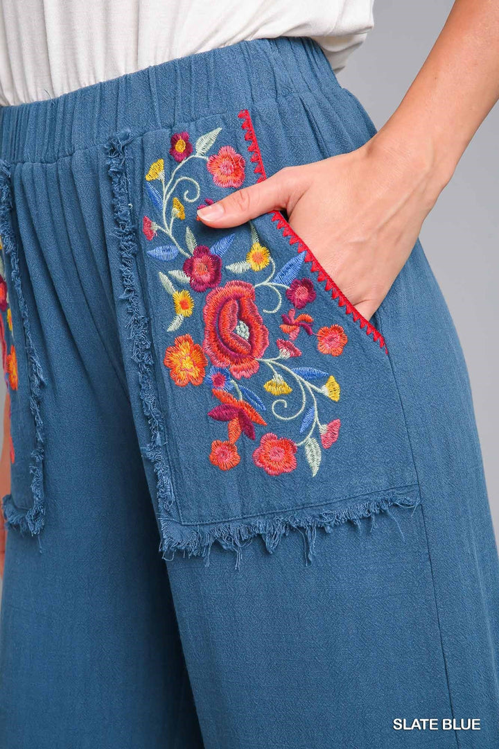 Embroidered Slate Blue Pants