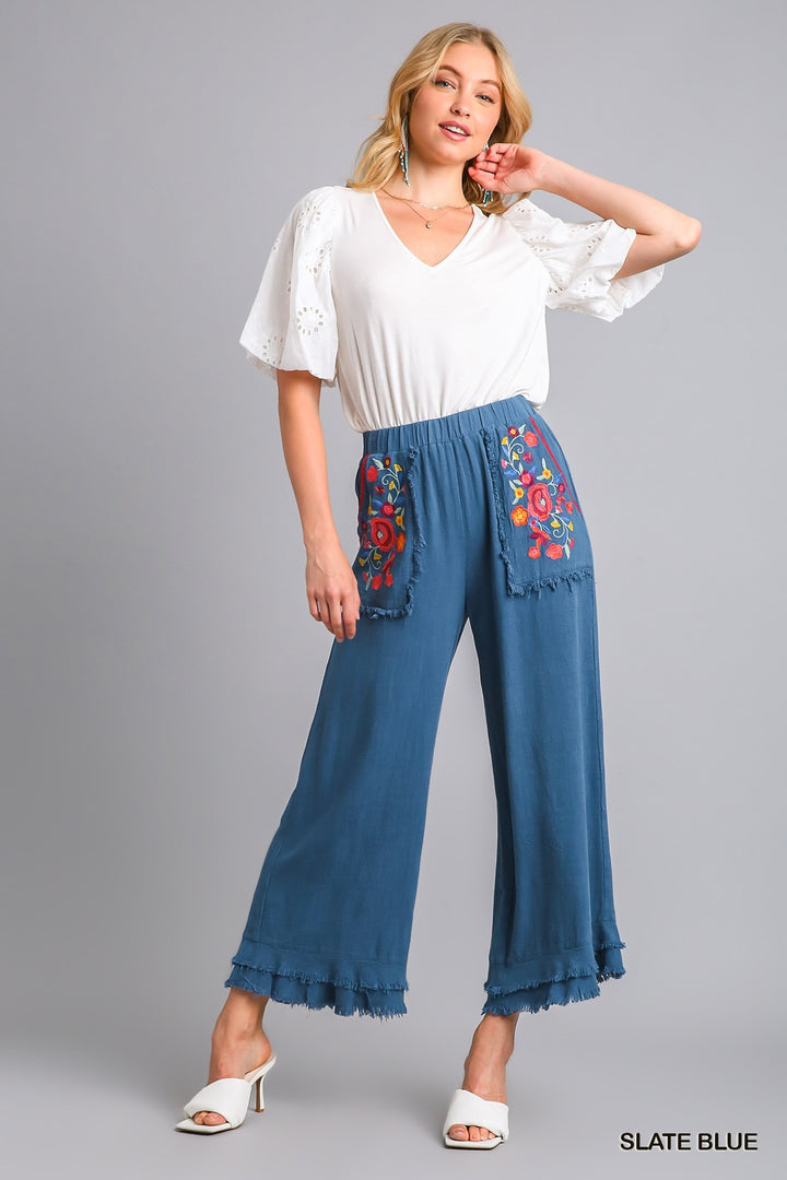 Embroidered Slate Blue Pants