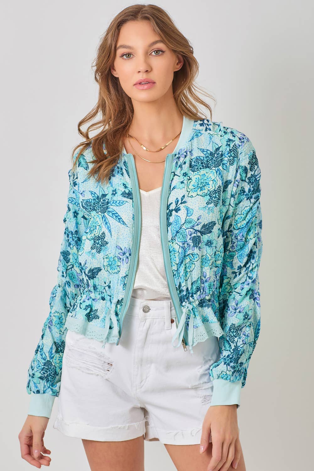Scalloped Lace Edge Bomber Jacket