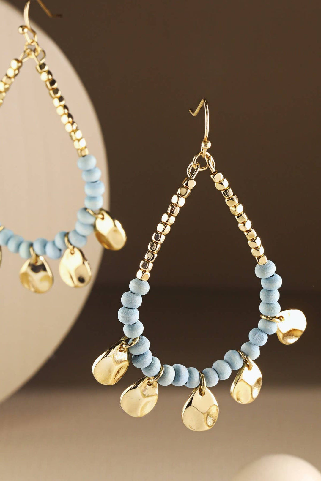 Wood Bead Teardrop Dangle Earrings