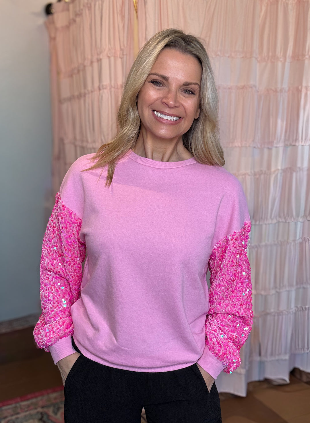 Pink Sequin Long Sleeve Top