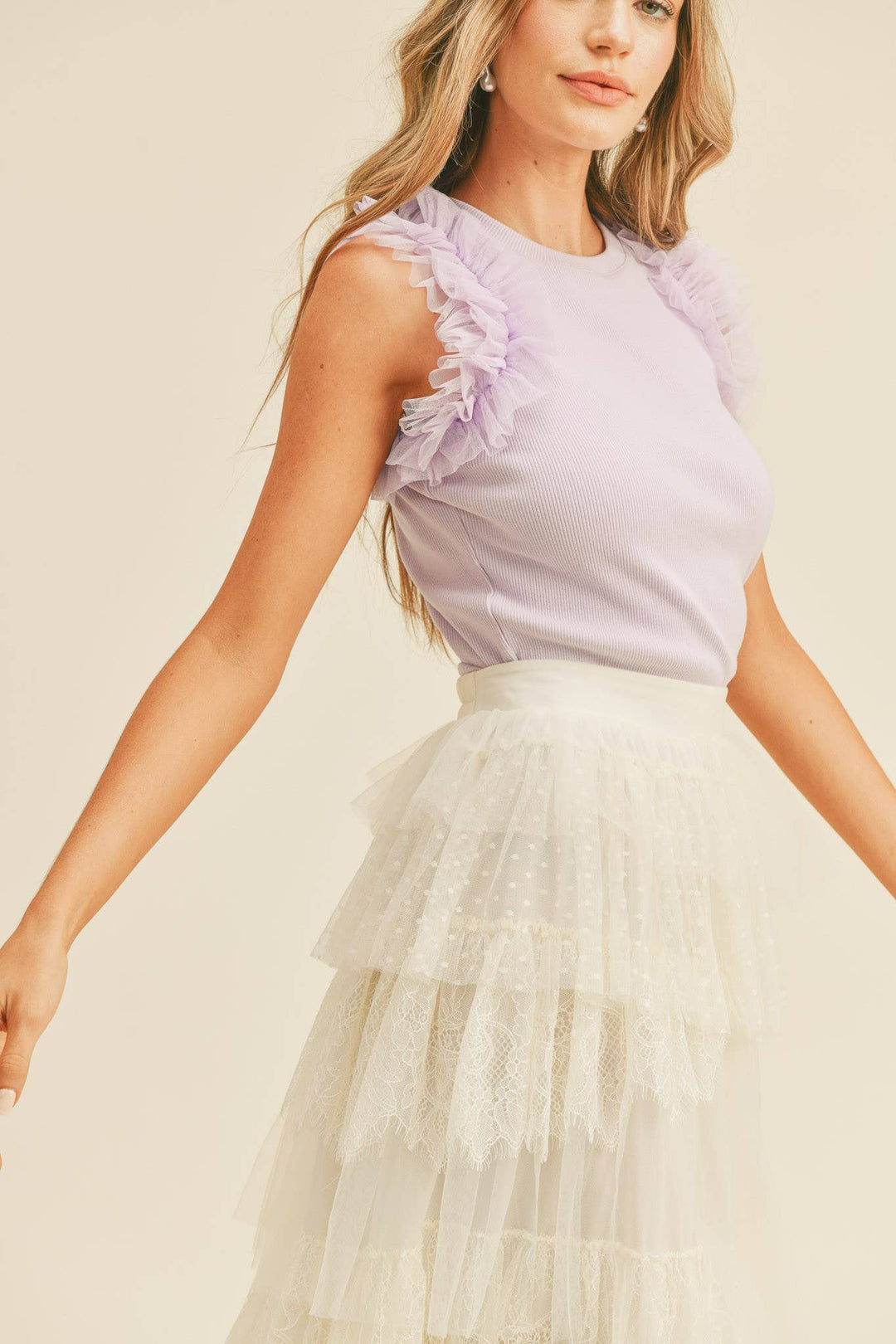 Lavender Sleeveless Ruffle Rib Top