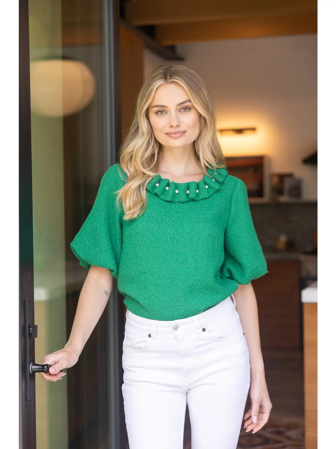 Pearled Green Top