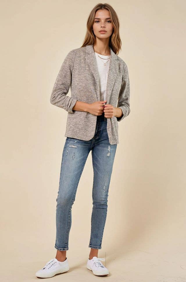 Knit Blazer with Sleeve Shirring